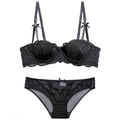 Ensemble lingerie en dentelle noire avec jacquard de vigne et détails de nœuds élégants - 70E / Noir