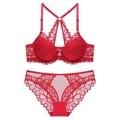 Completo intimo in pizzo rosso con reggiseno a chiusura anteriore e slip - 75C / Rosso