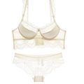 Elegante set lingerie in pizzo bianco crema con ricami floreali e fiocchetti - 85B / Bianco Sporco