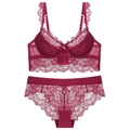 Set di lingerie in pizzo rosso scuro con reggiseno in mesh e slip abbinato - 85B / Borgogna