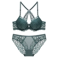 Completo intimo in pizzo verde scuro con reggiseno a chiusura frontale e slip mesh - 70A / Verde Scuro