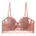 Ensemble lingerie en dentelle française sans bretelles en vieux rose élégant avec broderie - 70A / Hauts / Rose