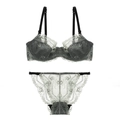 Set di lingerie in pizzo grigio-verde con motivi floreali e spalline regolabili - 70B / Verde Grigio