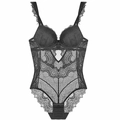 Body elegante de encaje negro con copas con aro y delicados bordes de encaje festoneado - 75C / Negro