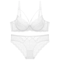 Elegant white lace lingerie set with sheer underwire bra and matching brief panties - 70A / White