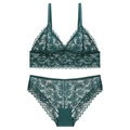 Deep green lace lingerie set with wireless triangle cup bra and matching panties - S / Top And Bottom / Dark Green