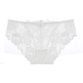 Weiße florale Spitzenunterwäsche mit feiner Schleife und Wellensaum für Damen - S / Weiß