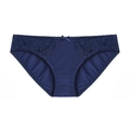 Slip in seta di latte con ricamo in pizzo blu scuro con motivi floreali e fiocco di raso - S / Blu