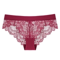 Wine red lace low-rise panties with delicate floral embroidery and ribbon bow detail - S / Burgundy