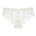 White floral lace low-rise panties with satin waistband and delicate center bow detail - 2XL / White