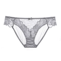 Braguitas sexys de encaje gris de tiro bajo con malla transparente y motivos florales - XL / Gris