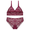 French style wine red lace lingerie set with non-wired triangle cup bra and panty - S / Top And Bottom / Burgundy