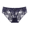 Sexy dunkelblaue Spitzenunterwäsche mit transparentem Blumenmuster und kleiner Schleife - Blau