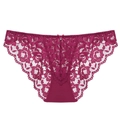 Culotte sexy en dentelle florale violet foncé pour femme avec taille basse et entrejambe coton - Bordeaux