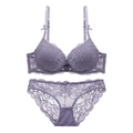 Conjunto de lencería de encaje violeta con sujetador push-up y braguita a juego - 70A / Morado