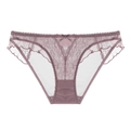 Elegante malvenfarbene Spitzenunterwäsche mit transparentem Netz und Schleife - S / Kaffeebraun