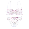 Set di lingerie in pizzo bianco con mesh trasparente e ricami floreali di ciliegio - 70B / Bianco