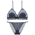 Ensemble lingerie française en dentelle gris-bleu avec soutien-gorge triangle - M / Bleu foncé