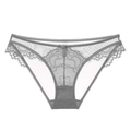Sexy grey lace low waist panties with sheer mesh and delicate floral embroidery for women - Gray