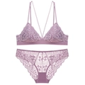French style purple lace lingerie set with triangle cups and elegant floral pattern - M / Purple