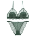 Ensemble de lingerie en dentelle française vert foncé avec soutien-gorge triangle sans armature - M / Vert Armée