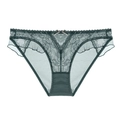 Sexy dunkelgrüne Spitzenunterwäsche mit transparentem Mesh und kleiner Schleife - S / Dunkelgrün