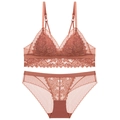 Spitzen-Bralette-Set in Terrakotta-Rot mit floralem Muster und Triangel-Körbchen - M (Passt 75ABC) / Karamell