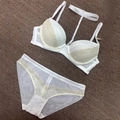 Weißes Dessous-Set mit Goldstickerei, Push-up-BH und transparentem Mesh-Slip für Damen - 70B / Weiß