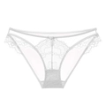 Slip in pizzo e mesh bianco con fiocco centrale e bordi smerlati da donna - S / Bianco