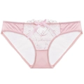 Bragas de encaje rosa transparente con bordado floral y lazo de satén en fondo blanco - S / Rosa Claro