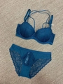 Elegantes dunkelzyanes Spitzen-Lingerie-Set mit Push-up-BH und passendem Spitzen-Slip - 70C / Set / Dunkelgrün