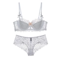 Set lingerie in pizzo bianco con motivi floreali e dettagli a fiocco rosa - 70A / Bianco