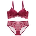 Dessous-Set aus weinroter Spitze mit Blumenmuster, inklusive Push-up-BH und Slip - Burgunderrot / 85B