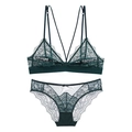 Deep green lace lingerie set featuring a wireless triangle bra and matching panties - XL / Top And Bottom / Dark Green