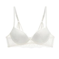 Elegante sujetador de encaje blanco con escote en V profundo y bordes florales finos - 80D / Sujetador Solo / Blanco
