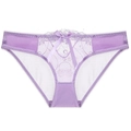 Purple low-waist lace panties with floral embroidery and a matching ribbon bow - Light Purple