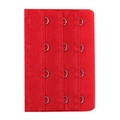 Detailed view of red 4-row 3-hook bra extender with durable metallic hook and eye closures - 3 Rows 4 Hooks / Red