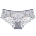 Culotte en dentelle florale mauve avec nœuds roses et doublure en coton confortable - S / Gris