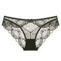 Sexy dark green lace and mesh low waist panties for women with a delicate bow accent - S / Green