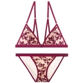 Elegant burgundy lace lingerie set featuring triangle cups and floral embroidery on white - S / Top And Bottom / Wine Red Set