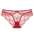 Deep red sheer floral lace panties with a central bow detail and a cotton crotch - S / Watermelon red