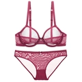 Conjunto de lencería de malla roja oscura con sujetador con aro y colgante de corazón - 70B / Burdeos