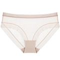 Nude sheer mesh lace panties with polka dots and triple elastic waistband for women - S / Nude