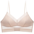 Bralette sin espalda estilo francés con malla de lunares beige y detalles de tiras - 3XL / Color Piel