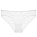 Elegant white lace women's panties with breathable sheer mesh and scalloped edges - S / White