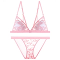 Pink lace lingerie set with front-closure triangle bra and floral embroidery details - S / Top And Bottom / Pink Jewelry Set