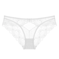 Elegant white sheer lace panties for women with floral patterns and a small bow detail - S / White