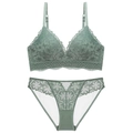 Set di lingerie in pizzo francese con reggiseno a triangolo senza ferretto verde menta - 70C / Set Verde Grigio
