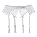 Sexy white lace garter belt with adjustable straps and bow knots on white background - S / White