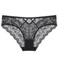 Sexy French black lace underwear for women featuring a V-shaped cut and floral patterns - S / Black